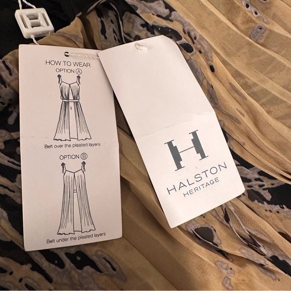 Halston Heritage Starburst Black & Gold Pleated Mini Dress Ajustable Straps L - Picture 12 of 17